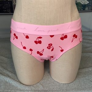 PINK Victoria's Secret Large Logo Hipster Cherry Heart Print Panty